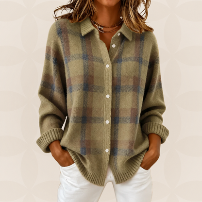 Hanne | Ternet sweater med skjortekrave, knapper og ribbede manchetter