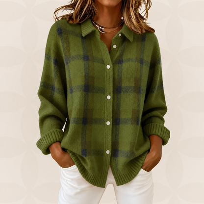 Hanne | Ternet sweater med skjortekrave, knapper og ribbede manchetter