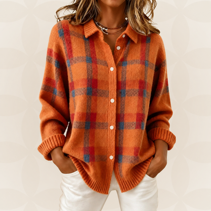 Hanne | Ternet sweater med skjortekrave, knapper og ribbede manchetter