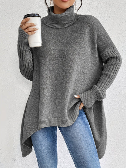 Line | Trøje med Varm Col, Ribdetaljer & High-Low Søm