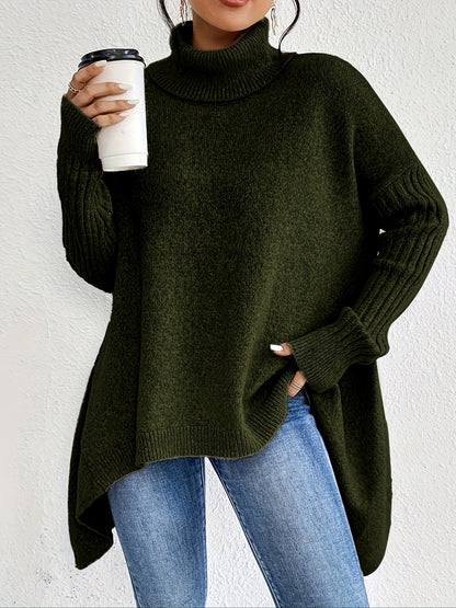 Line | Trøje med Varm Col, Ribdetaljer & High-Low Søm