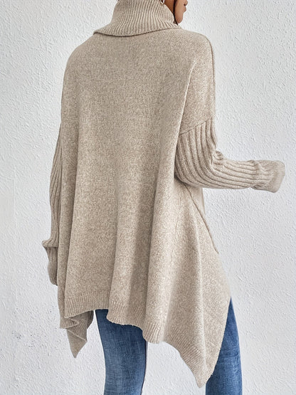 Line | Trøje med Varm Col, Ribdetaljer & High-Low Søm