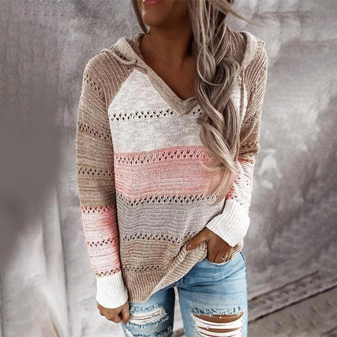 Lone | Strikket V-hals sweater med sløjfedetalje og løs pasform