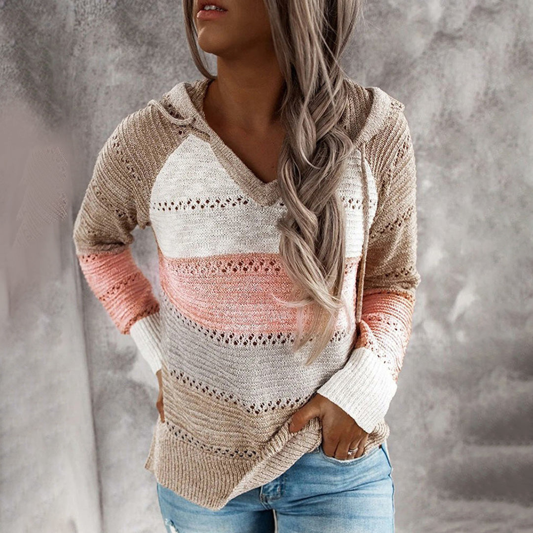 Lone | Strikket V-hals sweater med sløjfedetalje og løs pasform