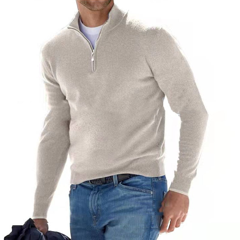 Mathias | Herresweater med Halv Lynlås og Opstående Krave