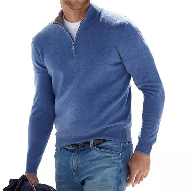 Mathias | Herresweater med Halv Lynlås og Opstående Krave