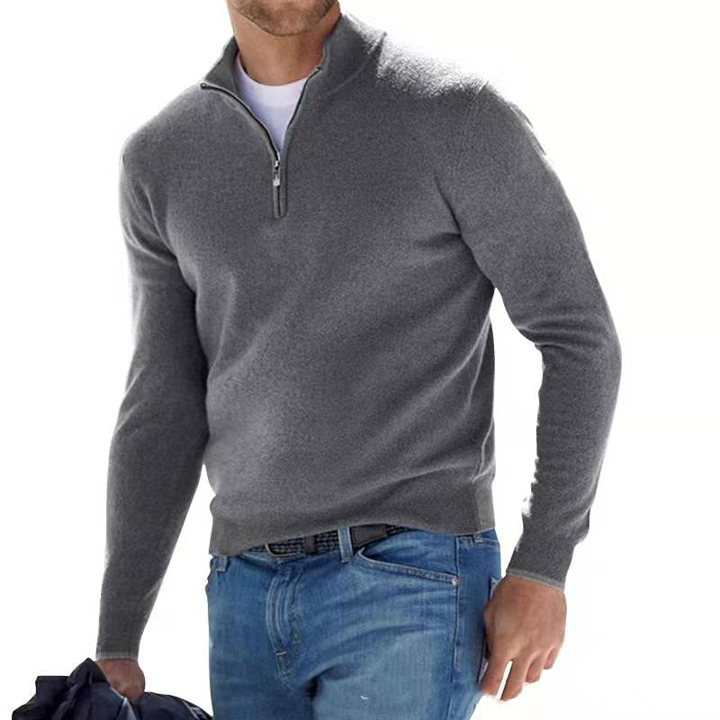 Mathias | Herresweater med Halv Lynlås og Opstående Krave