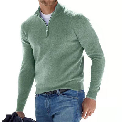 Mathias | Herresweater med Halv Lynlås og Opstående Krave