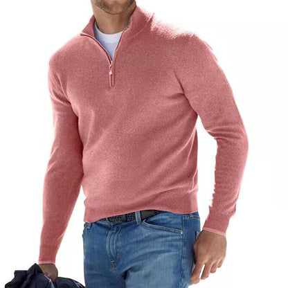Mathias | Herresweater med Halv Lynlås og Opstående Krave