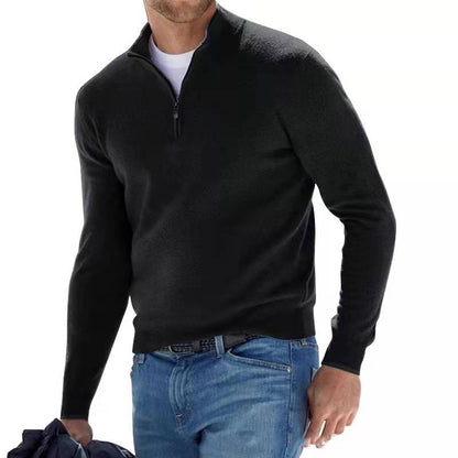 Mathias | Herresweater med Halv Lynlås og Opstående Krave