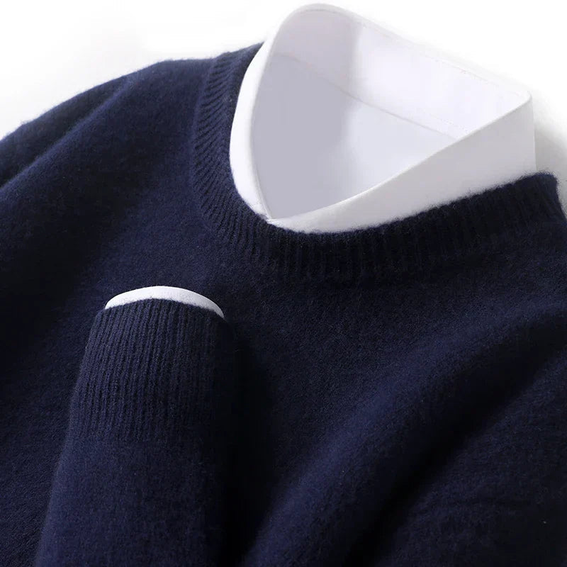 Jonas | Tidløs Herresweater i Varm Strik med Rund Hals