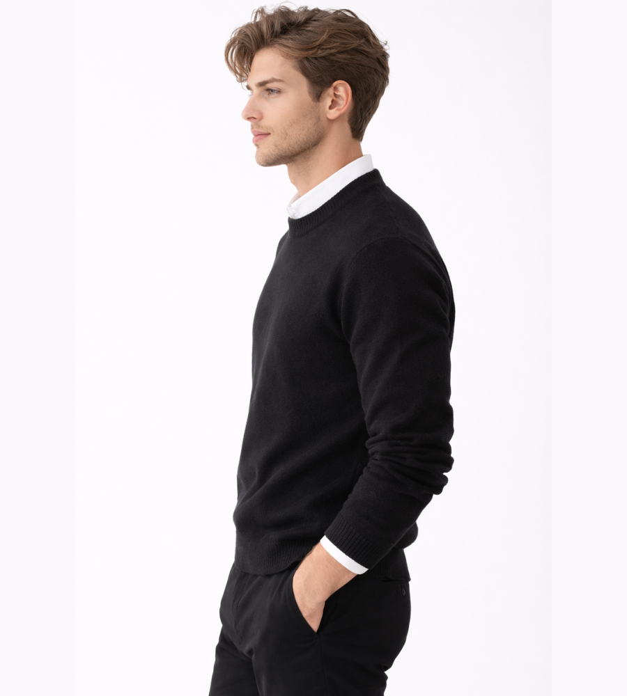 Jonas | Tidløs Herresweater i Varm Strik med Rund Hals