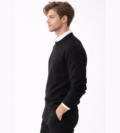 Jonas | Tidløs Herresweater i Varm Strik med Rund Hals