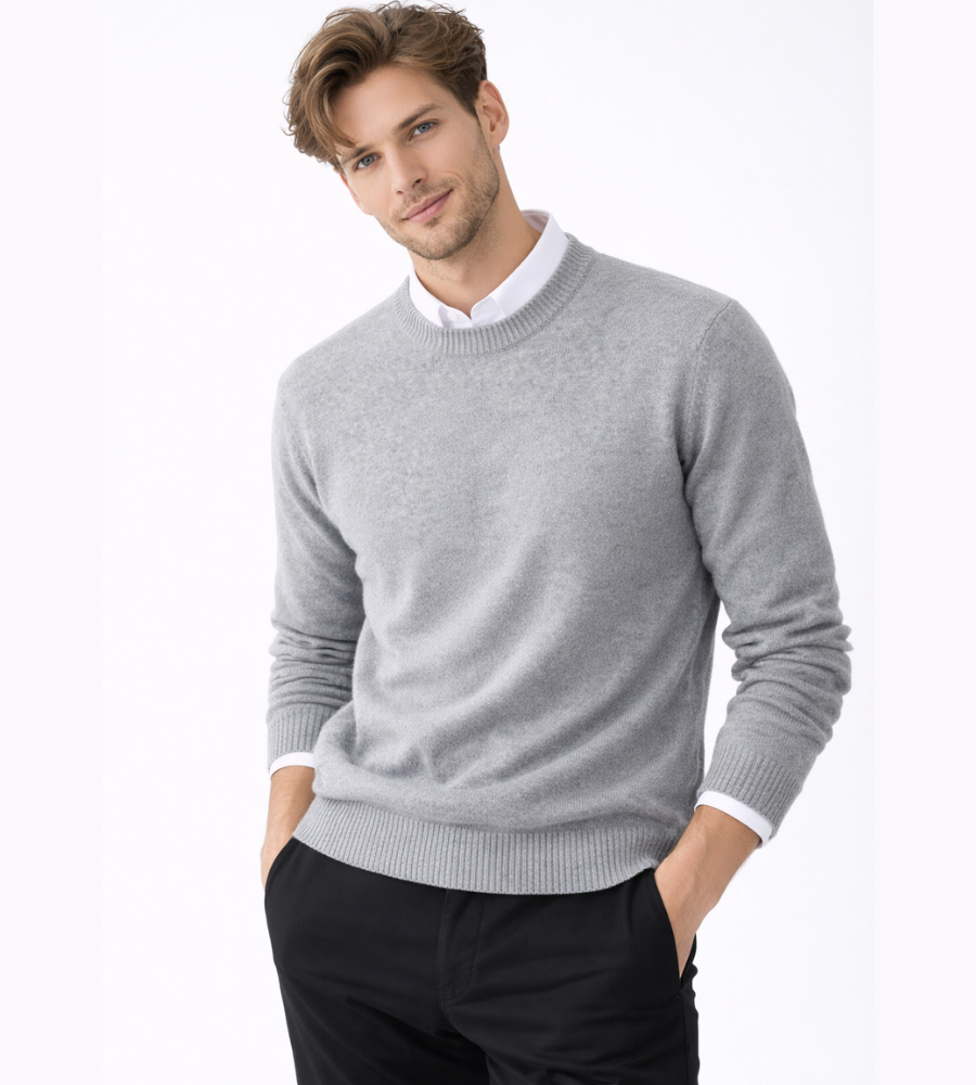 Jonas | Tidløs Herresweater i Varm Strik med Rund Hals