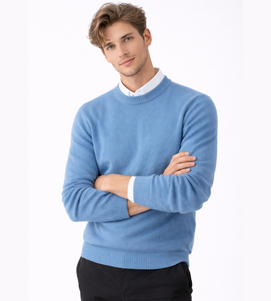 Jonas | Tidløs Herresweater i Varm Strik med Rund Hals