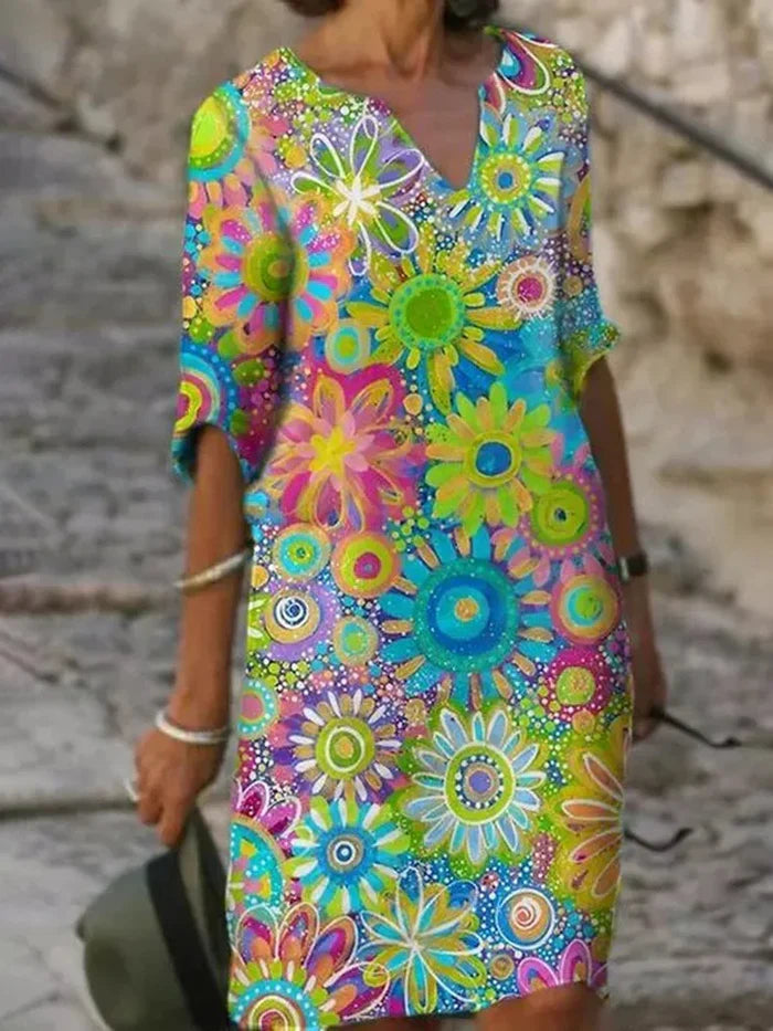 Dame Elegant Livlig Blomstret Kjole