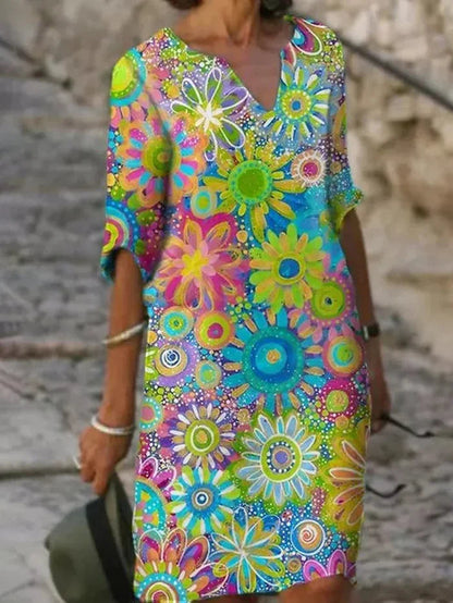Dame Elegant Livlig Blomstret Kjole