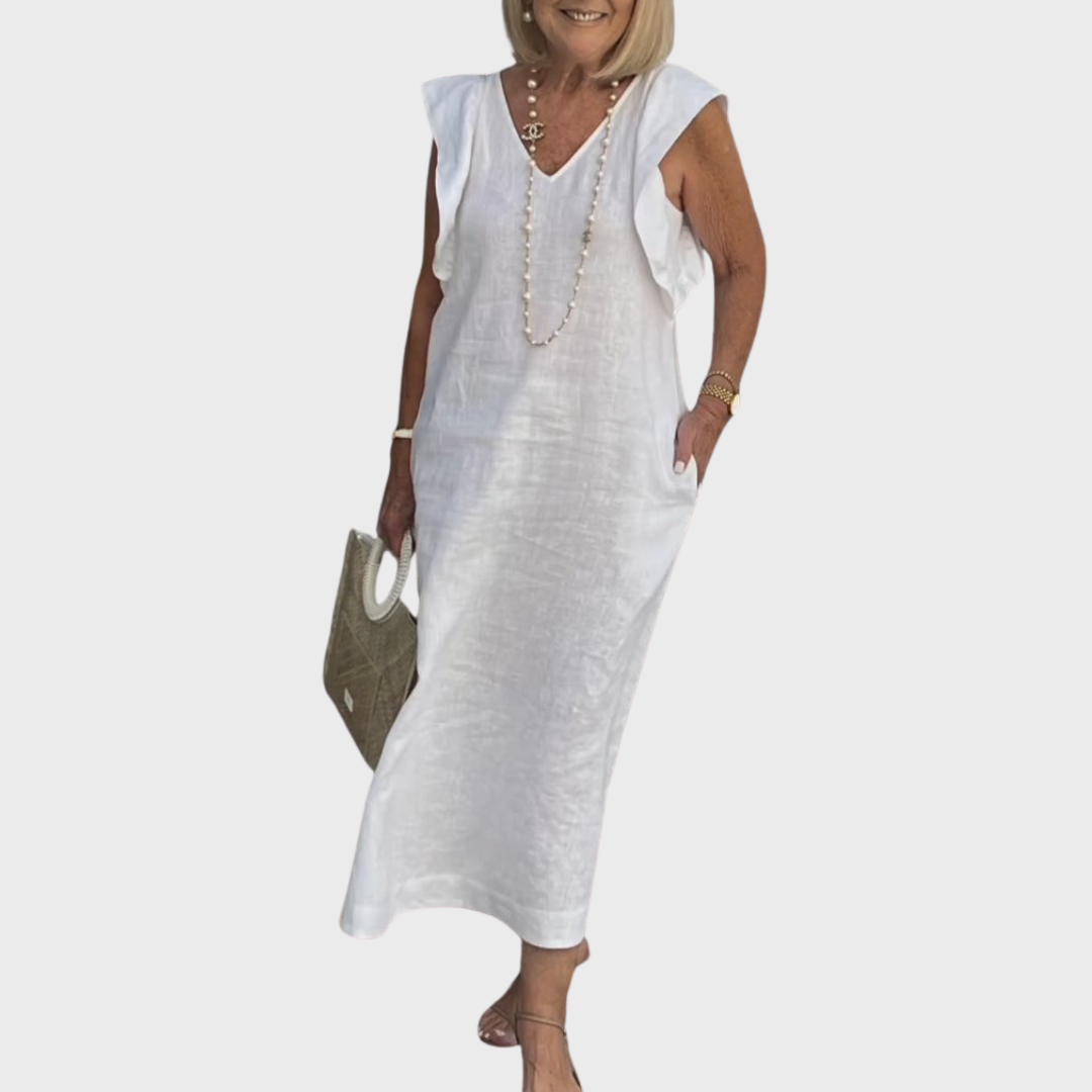 Dame Ærmeløs Lomme Sommer Maxi Casual Kjole