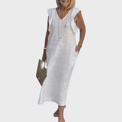 Dame Ærmeløs Lomme Sommer Maxi Casual Kjole