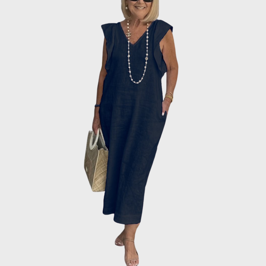 Dame Ærmeløs Lomme Sommer Maxi Casual Kjole