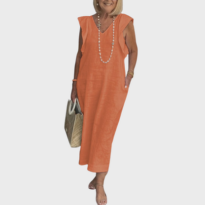 Dame Ærmeløs Lomme Sommer Maxi Casual Kjole