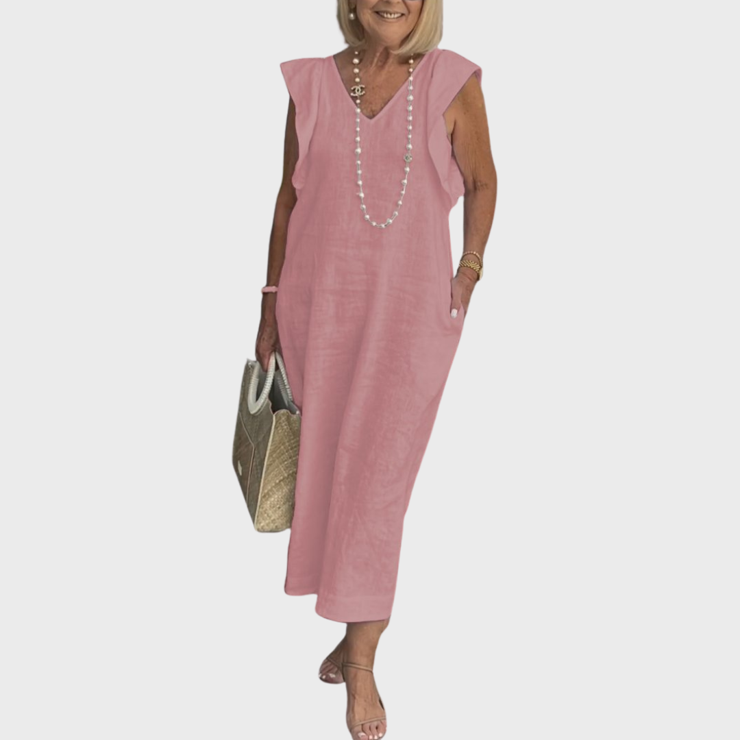 Dame Ærmeløs Lomme Sommer Maxi Casual Kjole