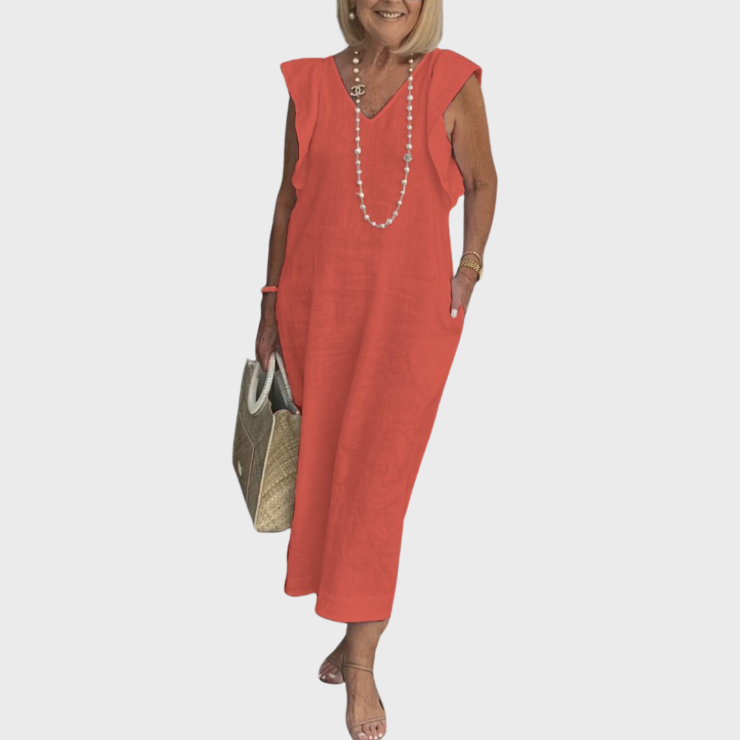 Dame Ærmeløs Lomme Sommer Maxi Casual Kjole