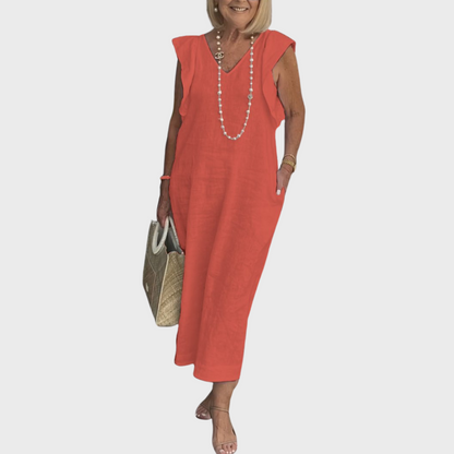 Dame Ærmeløs Lomme Sommer Maxi Casual Kjole