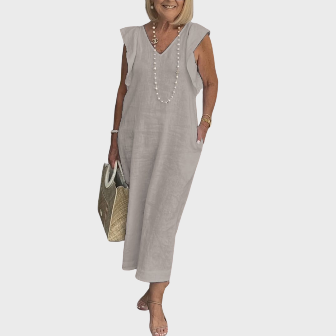 Dame Ærmeløs Lomme Sommer Maxi Casual Kjole