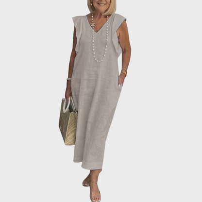 Dame Ærmeløs Lomme Sommer Maxi Casual Kjole