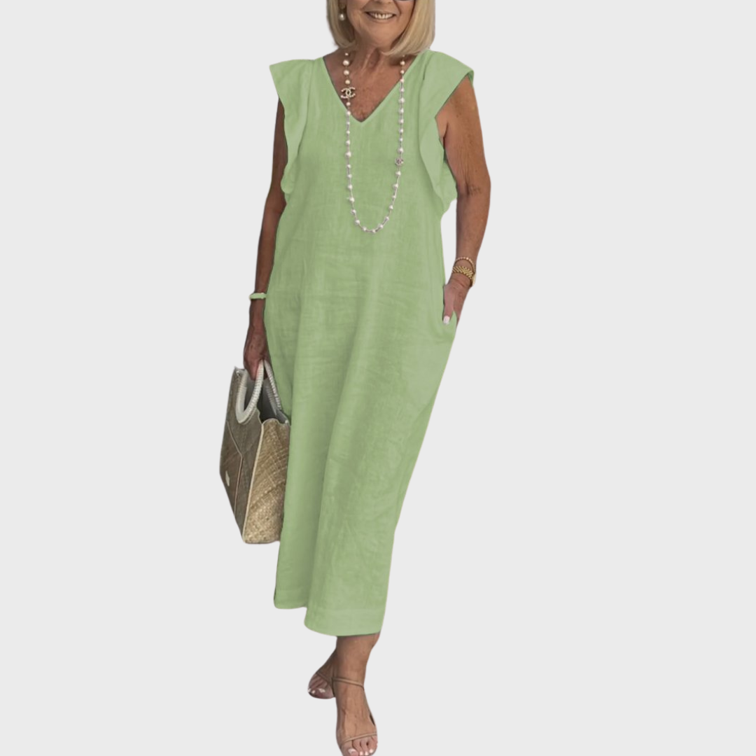 Dame Ærmeløs Lomme Sommer Maxi Casual Kjole