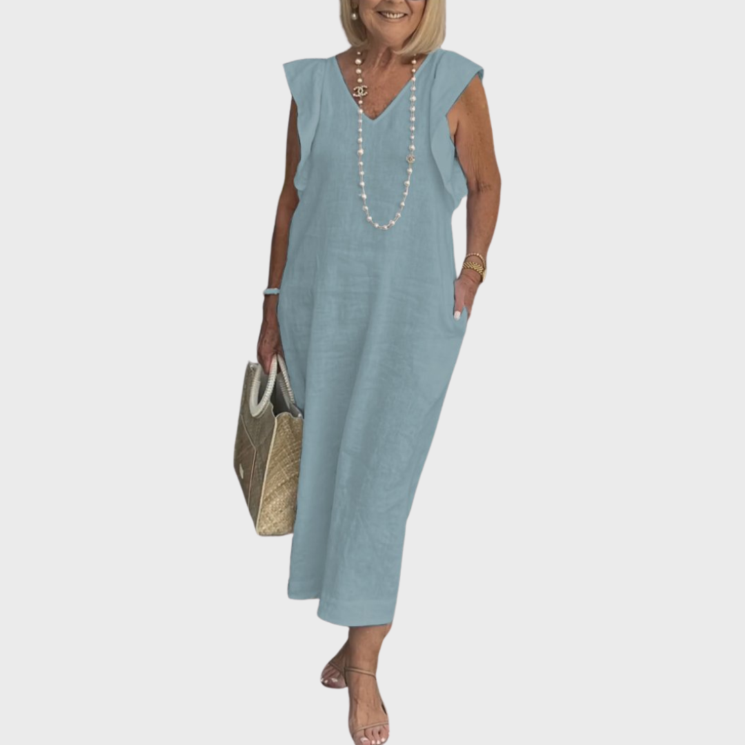 Dame Ærmeløs Lomme Sommer Maxi Casual Kjole