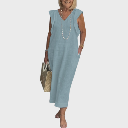Dame Ærmeløs Lomme Sommer Maxi Casual Kjole