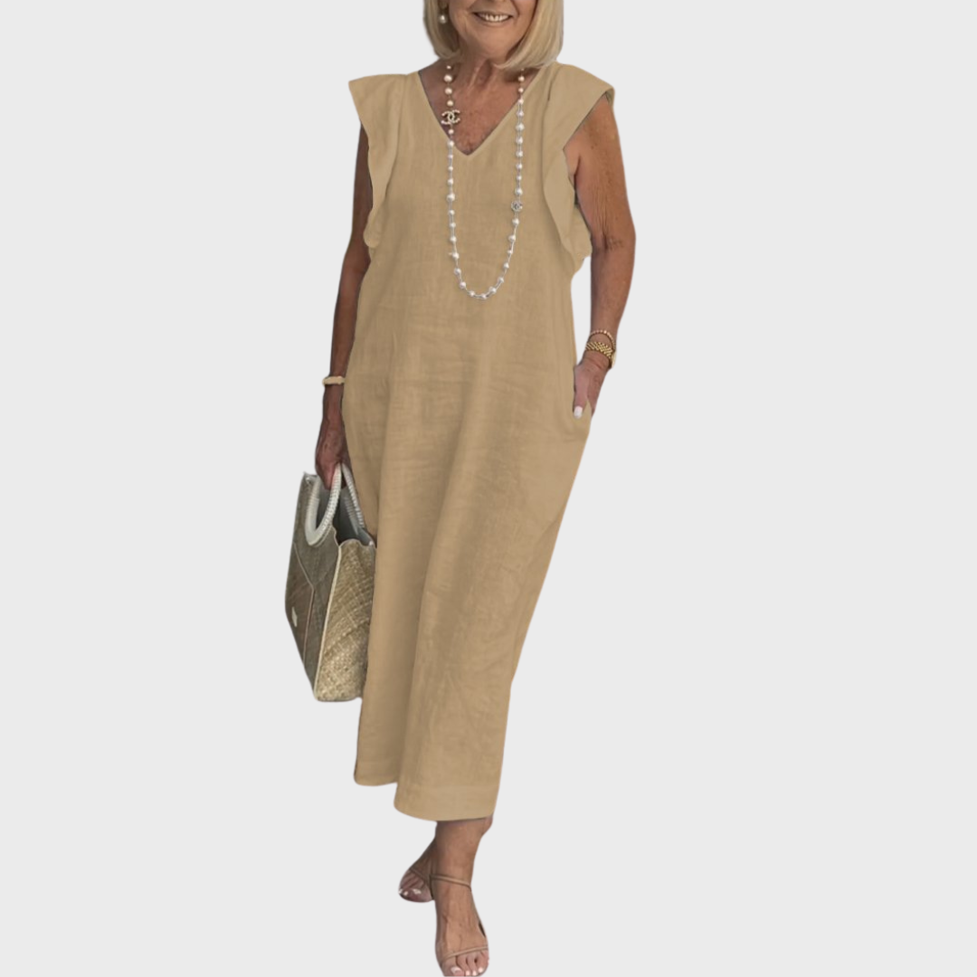 Dame Ærmeløs Lomme Sommer Maxi Casual Kjole
