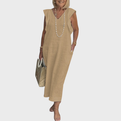 Dame Ærmeløs Lomme Sommer Maxi Casual Kjole