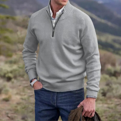Olaf | Halvlynlåstrøje i blød strik med slank pasform