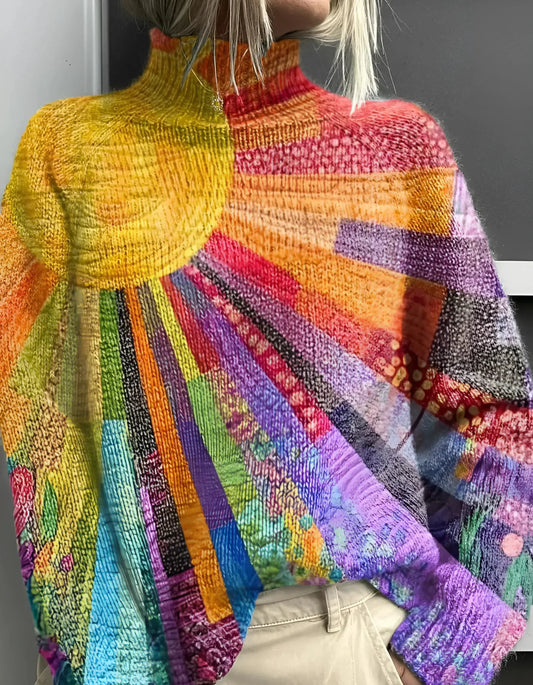Malou | Farverig rullekravepullover i blødt åndbart strik