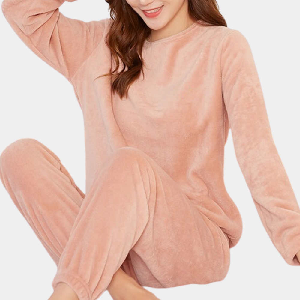Dame Fleece Pyjamas Sæt Med Langærmet Top