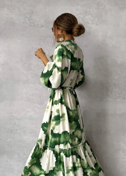 Elegant Stilfuld Lang Sommer Kjole Med Print
