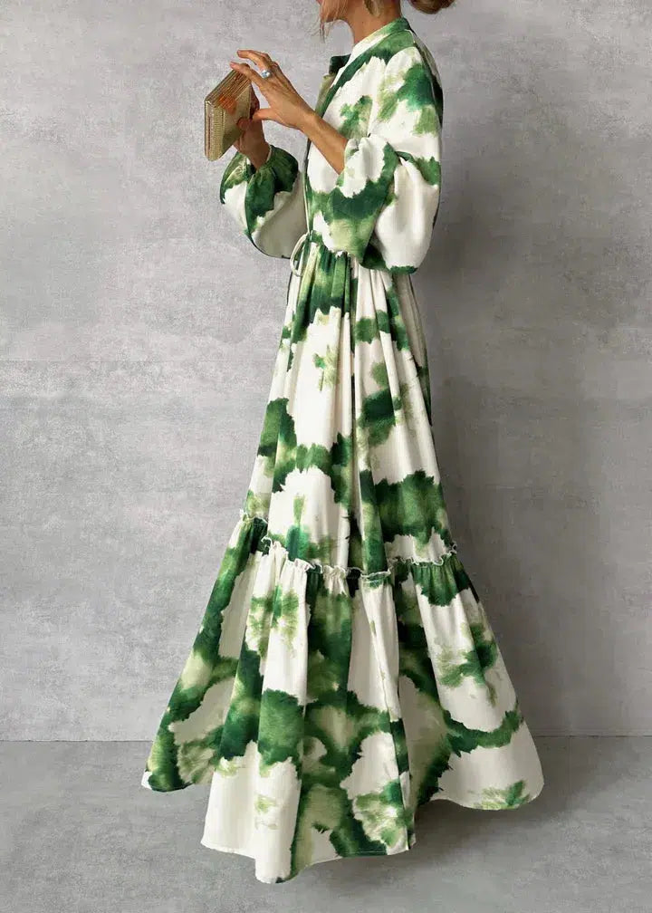 Elegant Stilfuld Lang Sommer Kjole Med Print
