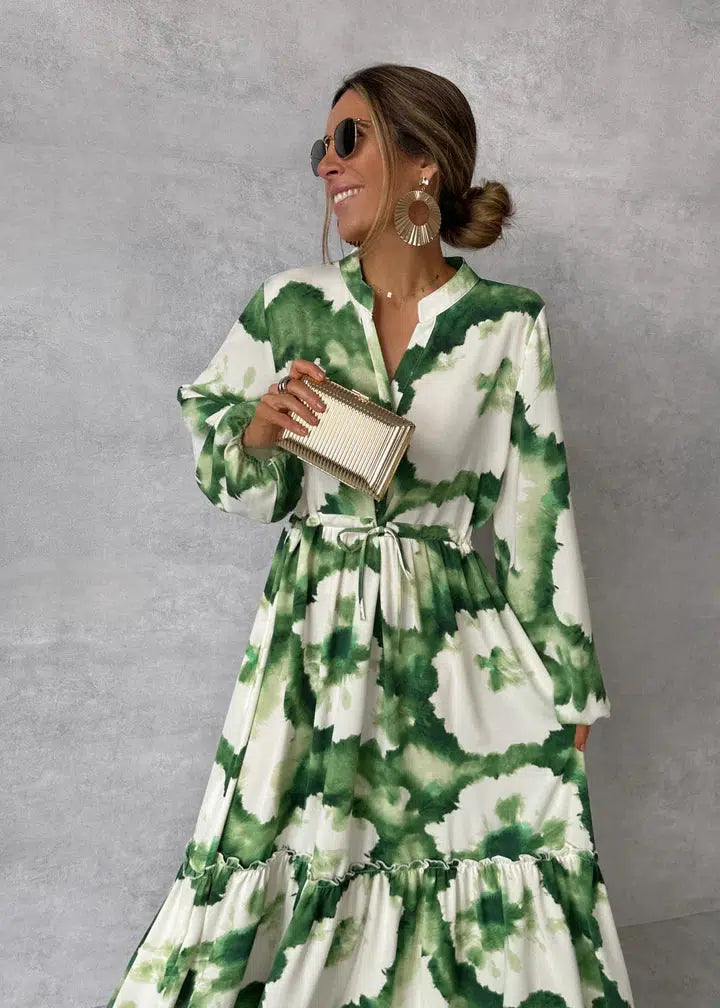 Elegant Stilfuld Lang Sommer Kjole Med Print