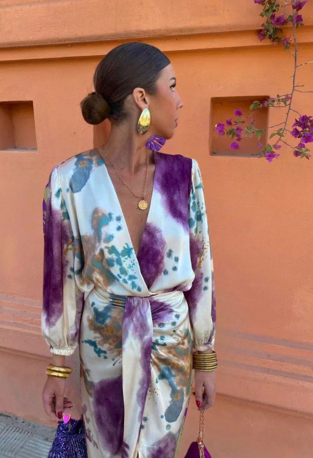 Moderne Elegant Batikfarvet Draperet Kjole