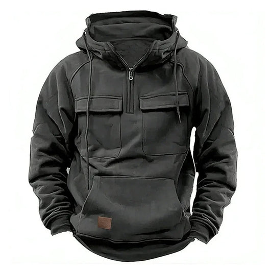 David | Taktisk Hoodie med Halv Lynlås i Robust Materiale