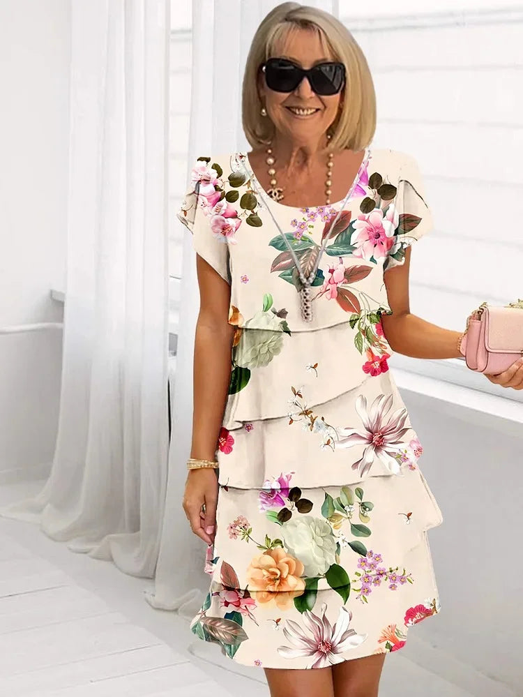Dame Elegant Floral Lag-på-Lag Kjole