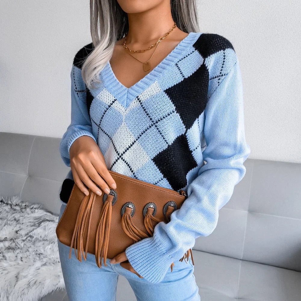 Argyle V-hals sweater med tidløs stil
