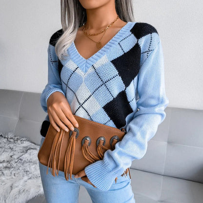 Argyle V-hals sweater med tidløs stil