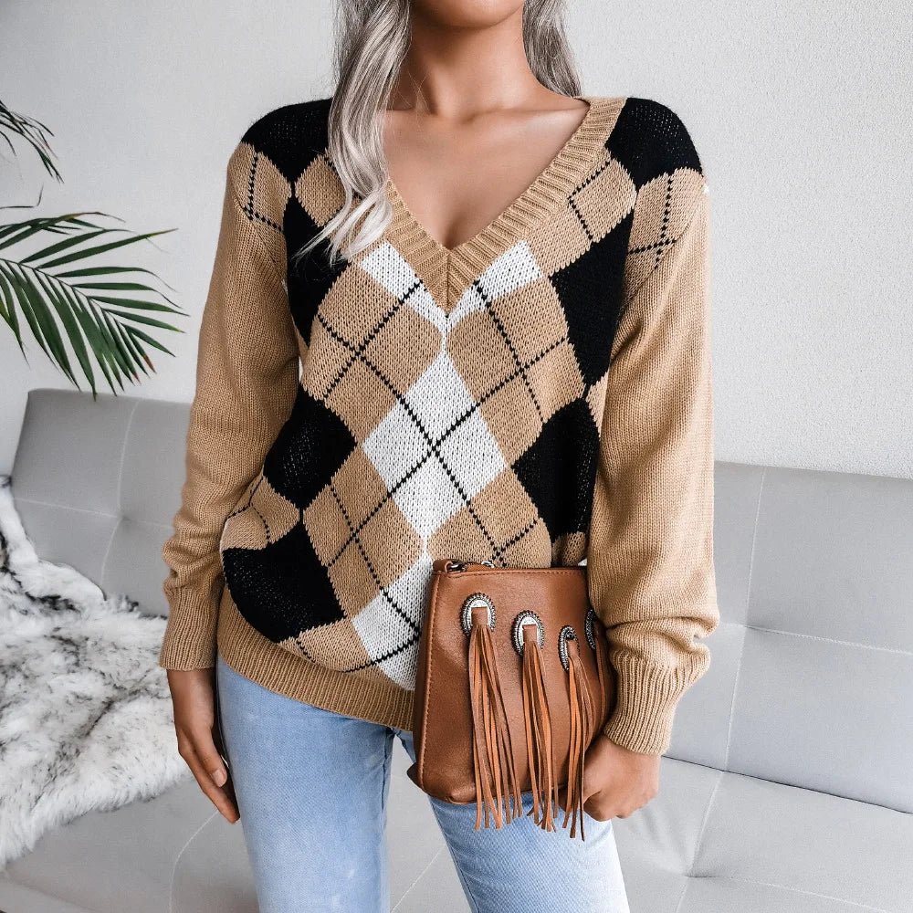 Argyle V-hals sweater med tidløs stil