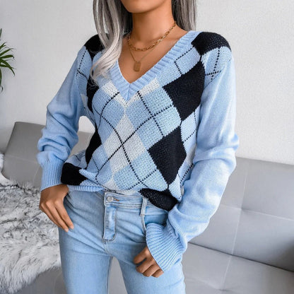 Argyle V-hals sweater med tidløs stil