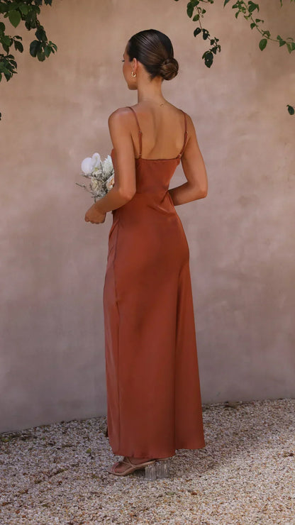 Dame Elegant Forårs Satin Slip Maxikjole
