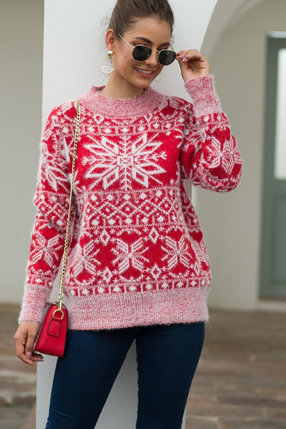 Evergreen | Julesweater i blødt plys med rund hals